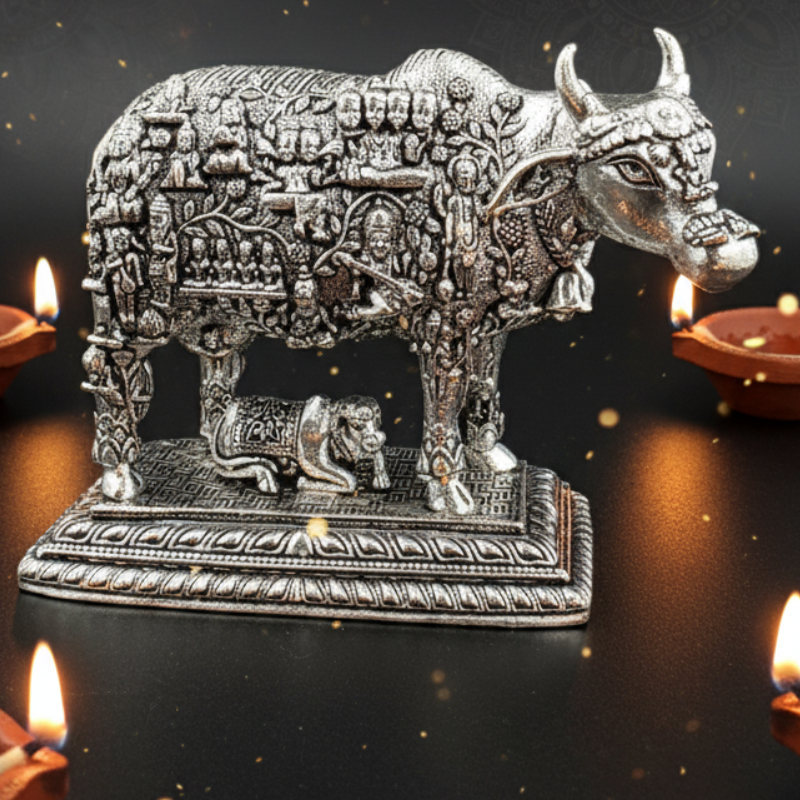 Kamdhenu Cow Silver Idol | Gopal Ji Silver Art - Image 3